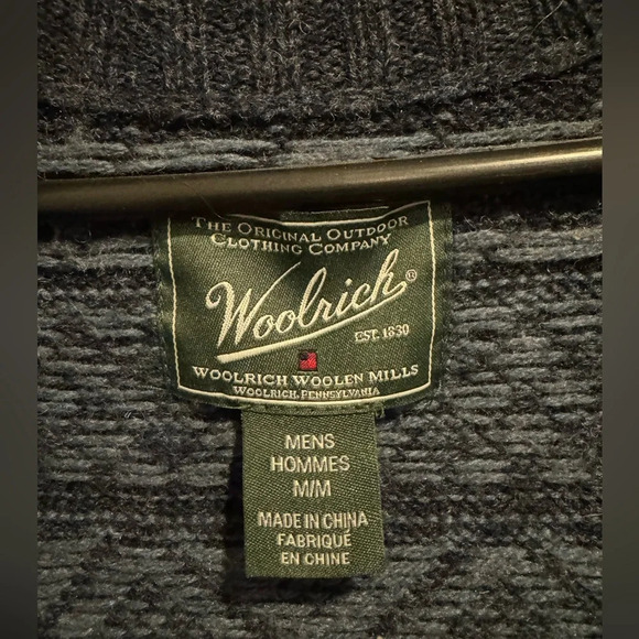 Woolrich Wool blend cotton Cardigan Sweater Blue Fair Isle Buttons vintage US M - Picture 2 of 5